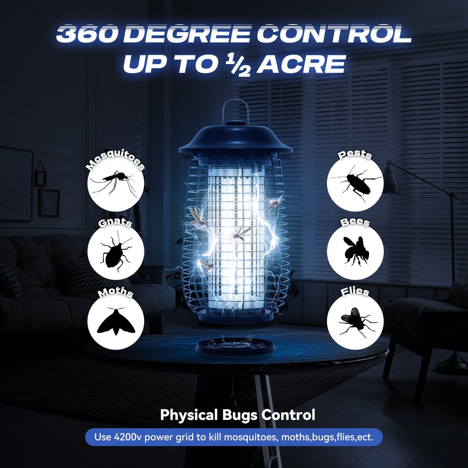 ILCPP Bug Zapper 4200V Electric Mosquito Trap Waterproof Black 6.5ft Cord