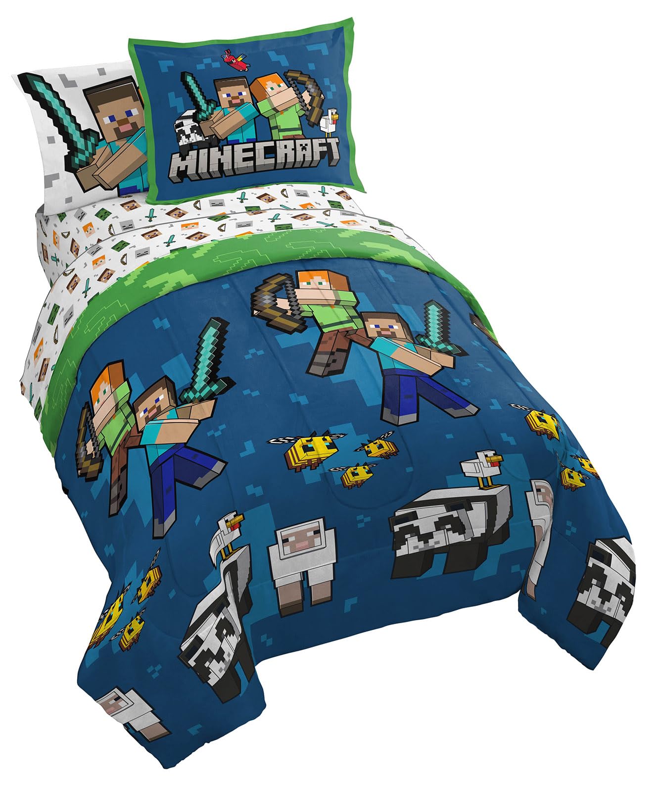 Jay Franco Minecraft Twin Comforter Set 5PC Bedding Creeper Zombie