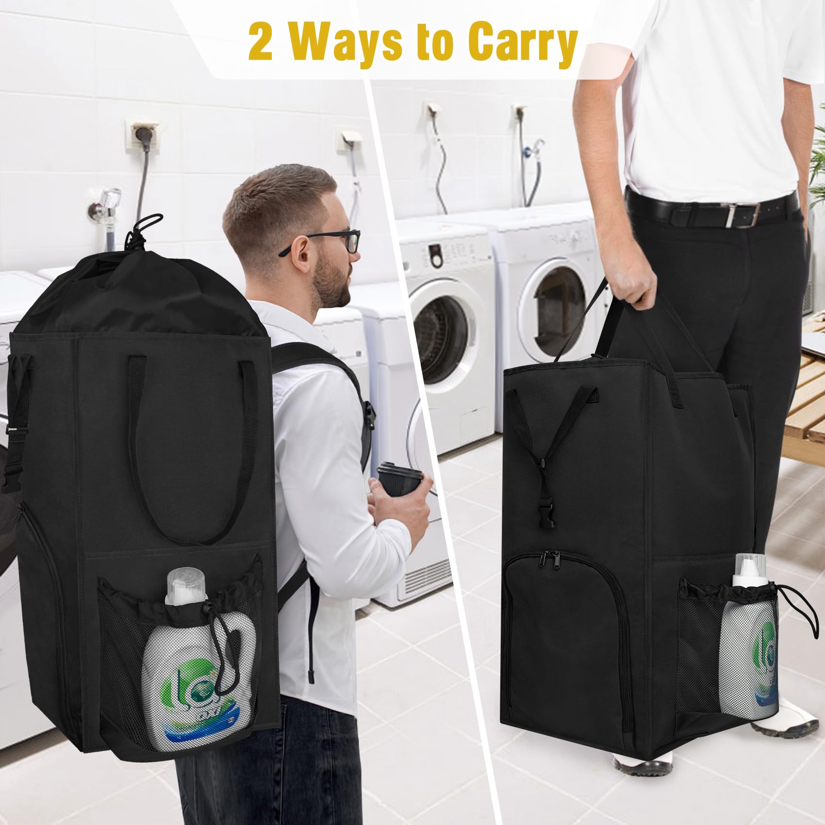 Attmu Laundry Bag Backpack Extra Large 110L Heavy Duty Black 13.8x13.8x24"