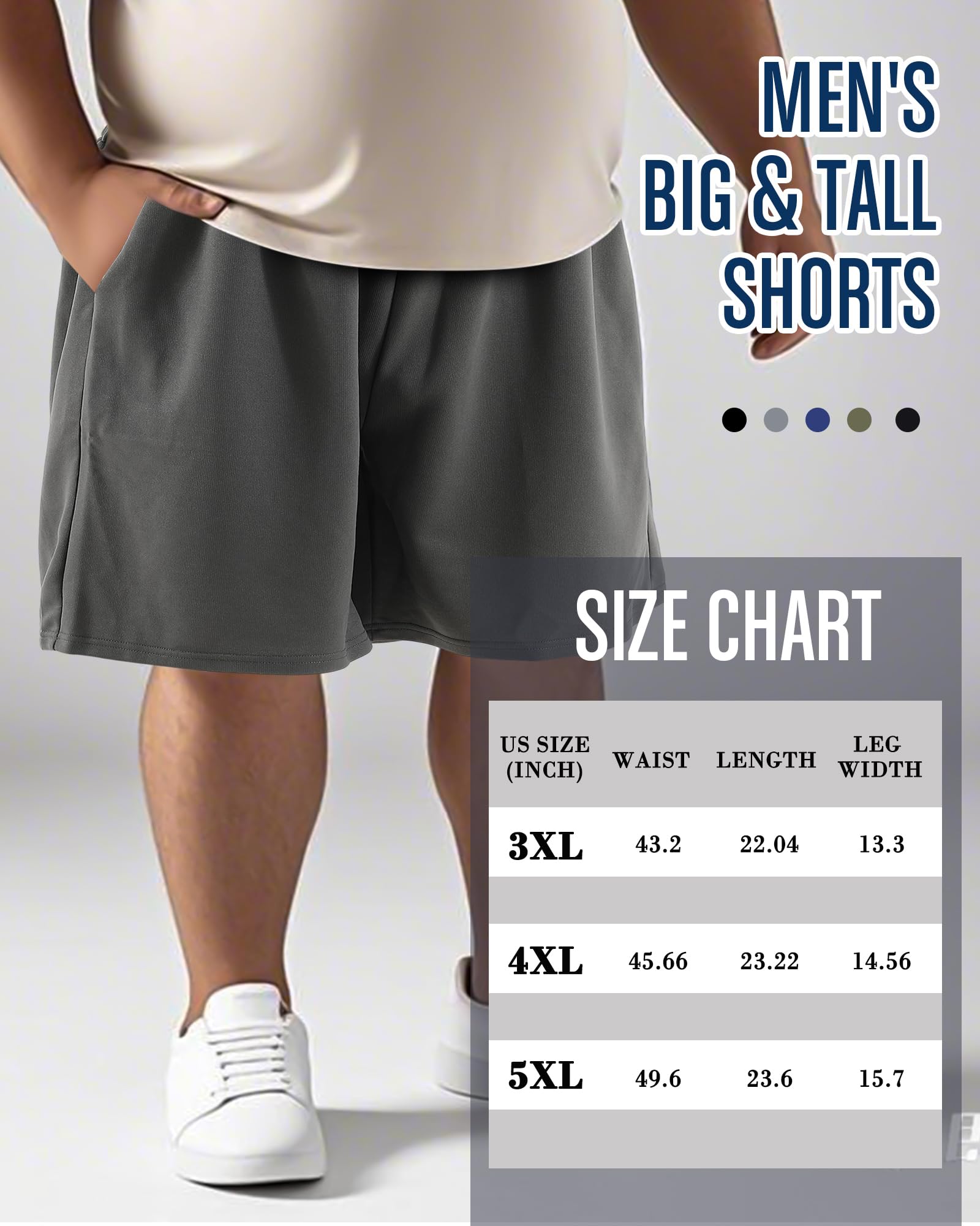 Taiyin 5 Pack Men's Big & Tall Quick Dry Athletic Gym Shorts Black Gray 4XL