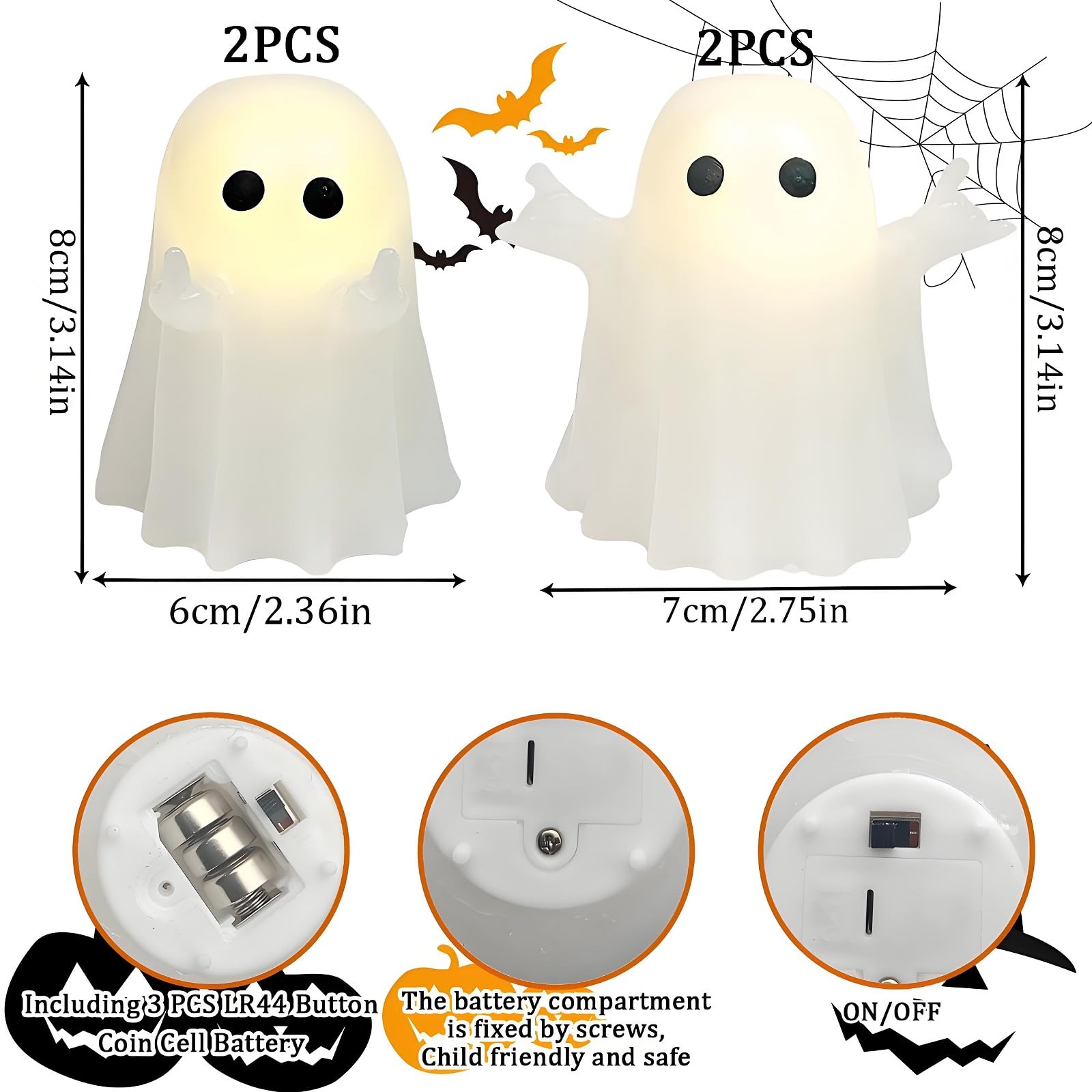 Nafhone Halloween Ghost Flameless LED Candles 4 Pack Real Wax White 8x7cm
