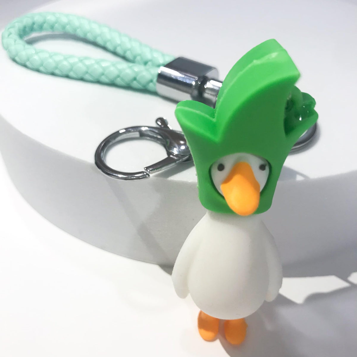BISAS PU Leather Rope Woven Cute Green Goose Key Chains Zinc Alloy Key Ring Car Keychains Bag Pendant (Green Goose)