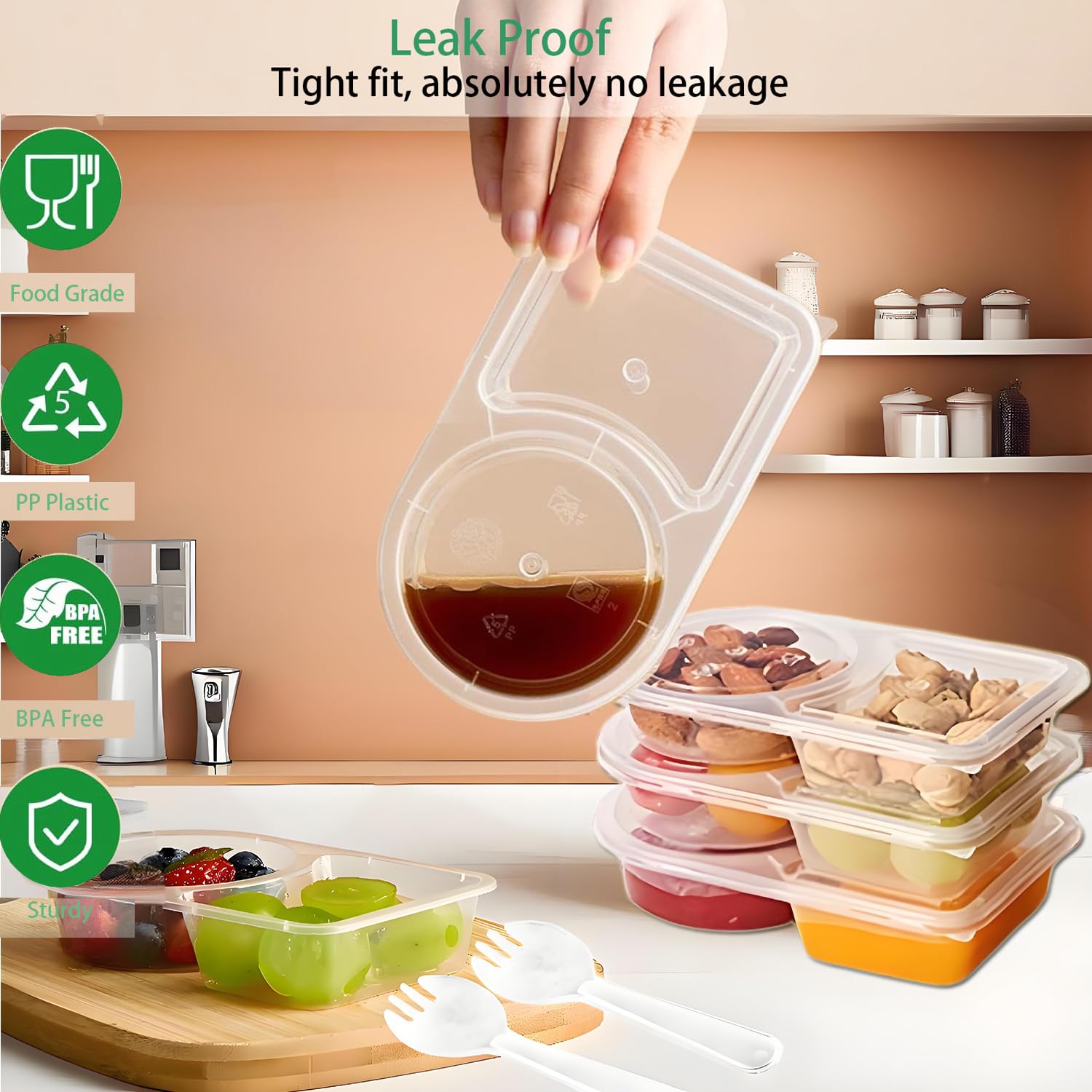 Coraltree 30PCS 6oz Snack Pack Containers Double Compartment Transparent