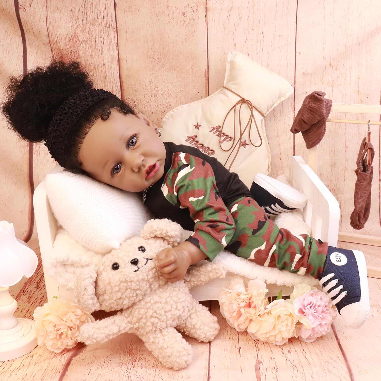 HOOMAI Lifelike Reborn Baby Doll African American Girl Soft Body 22.8 Inch