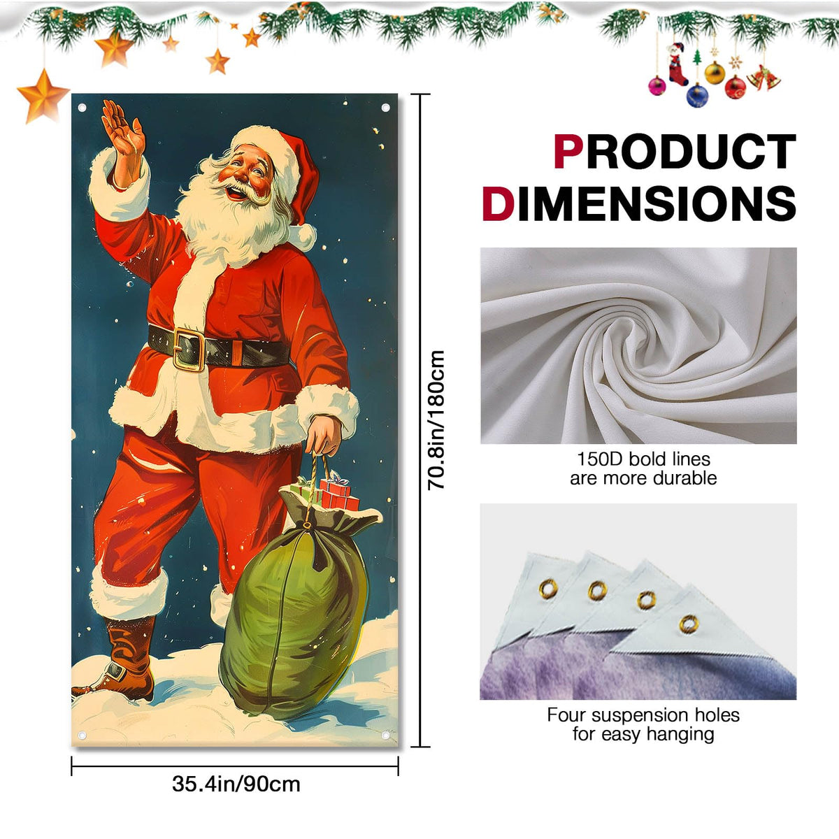BlissYard Vintage Santa Door Cover 71x35 Inch Classic Christmas Door Covers