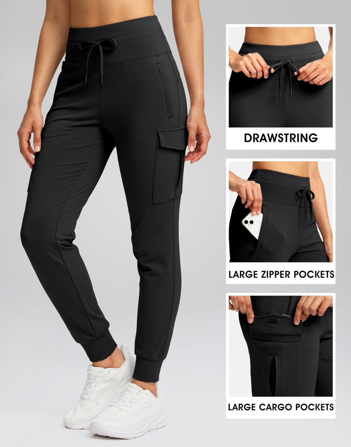 SANTINY Women Fleece Lined Cargo Joggers High Waisted Winter Warm Waterproof