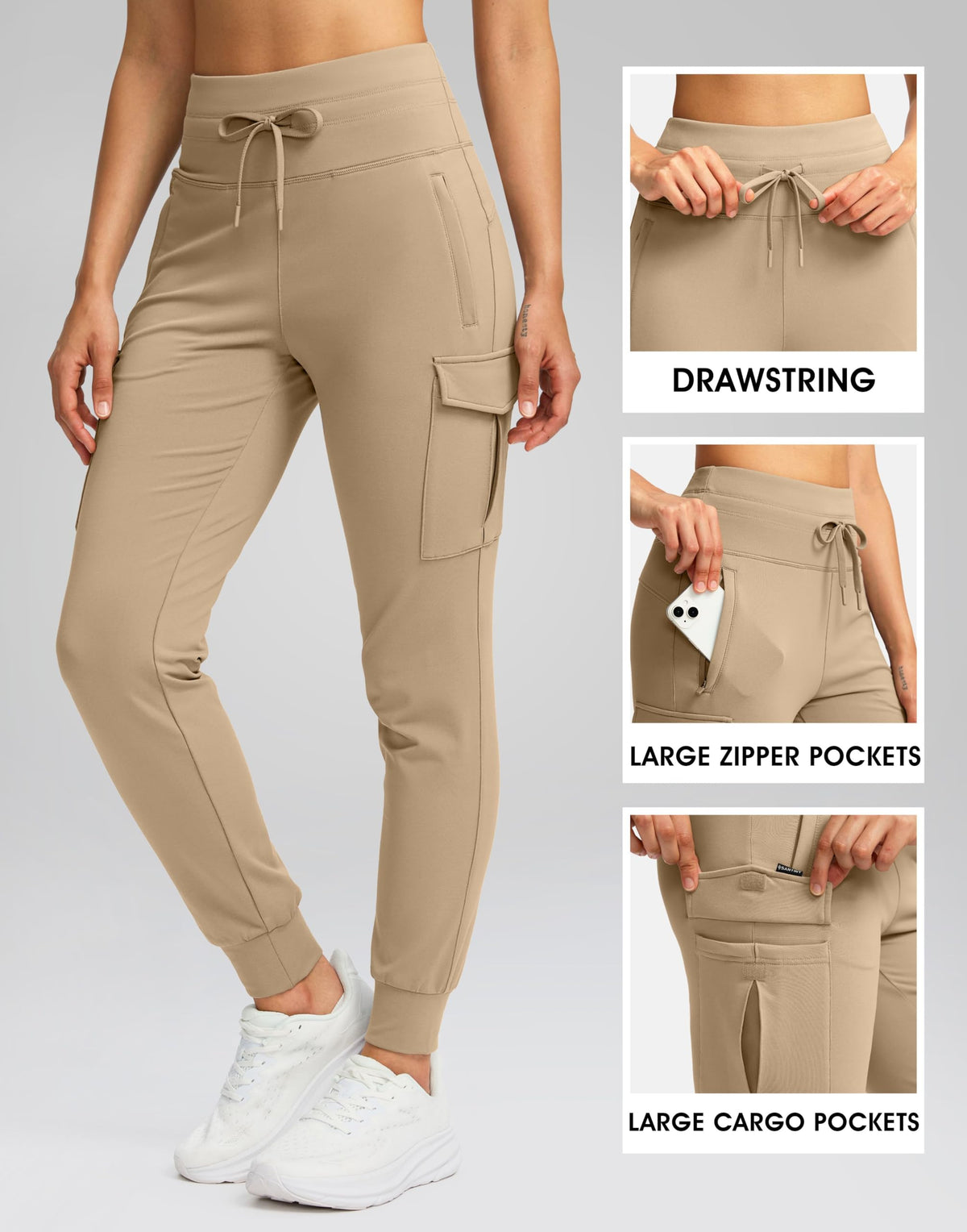 SANTINY Women Fleece Lined Cargo Joggers High Waisted Winter Warm Waterproof