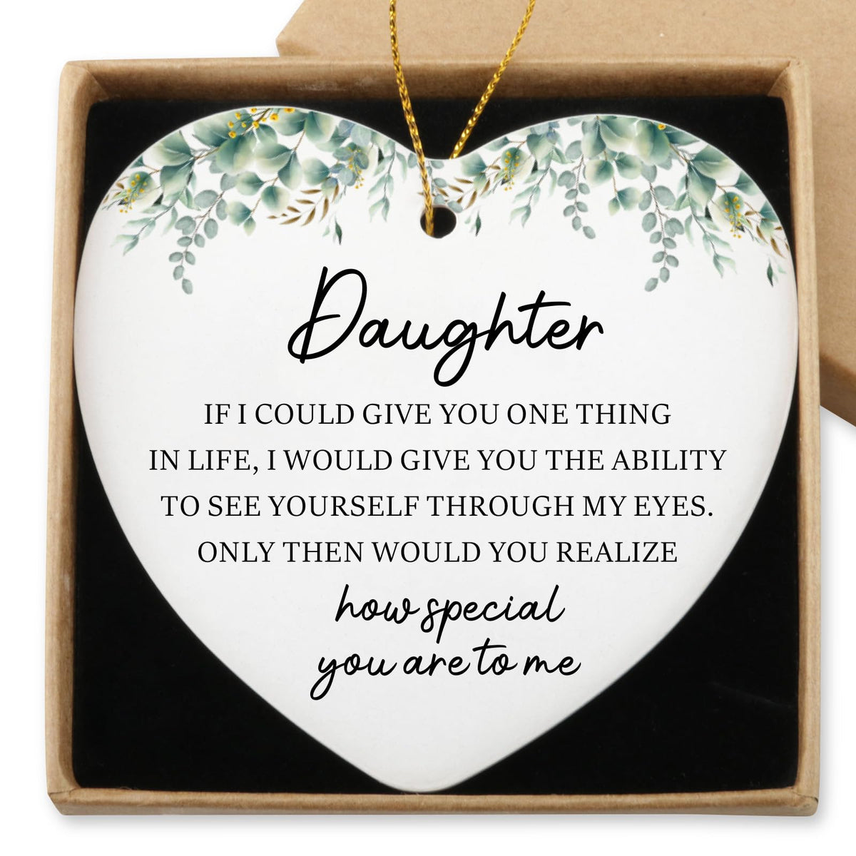 Hialektur Daughter Gifts from Mom Dad Hanging Ornament Ceramic Heart Keepsake