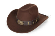 FGSS Western Cowboy Hats Unisex Wide Brim Felt Fedora Brown-Rivet