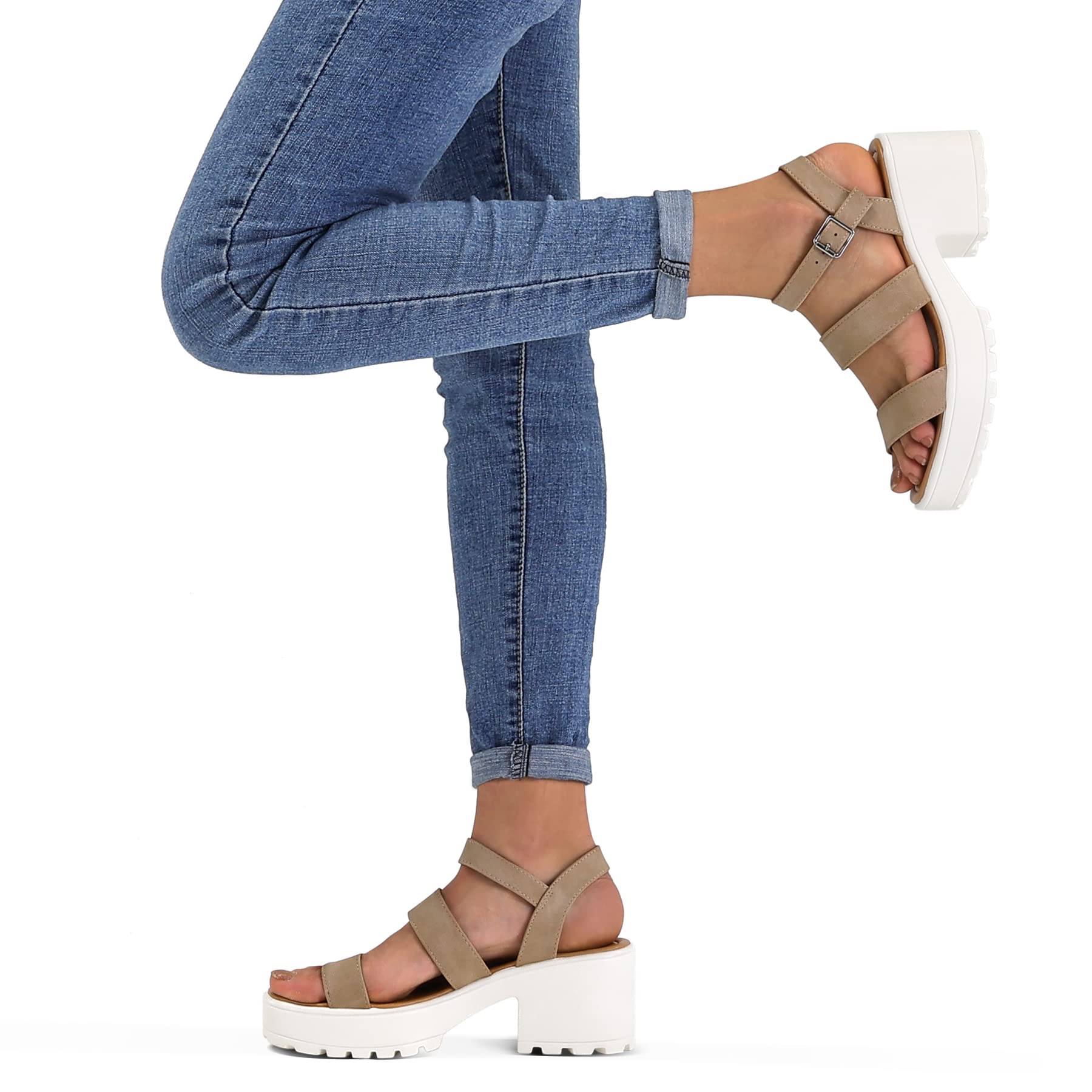 mysoft Women's Platform Sandals Ankle Strap Open Toe Chunky Heels US 7