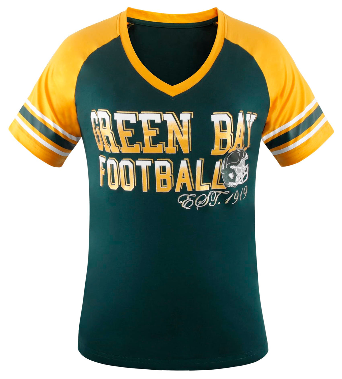 Simapak Womens Football Fans Athletic City Raglan T-Shirts - Green & Yellow (Size:2XL)