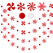 Jansun 4-Pack Christmas Felt Peppermint Snowflake Garland 32.8 ft