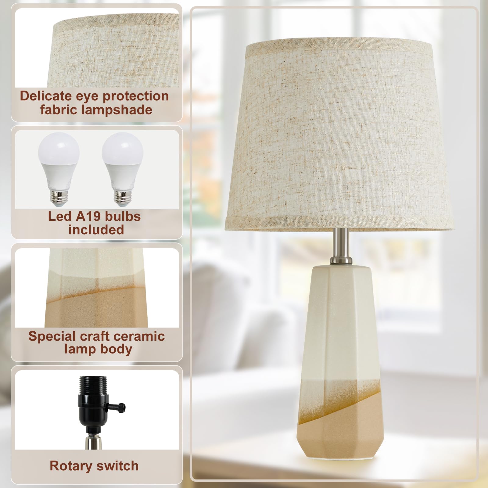 GyroVu Ceramic Table Lamp Set of 2 Adjustable Color Temp Brown 18.63"
