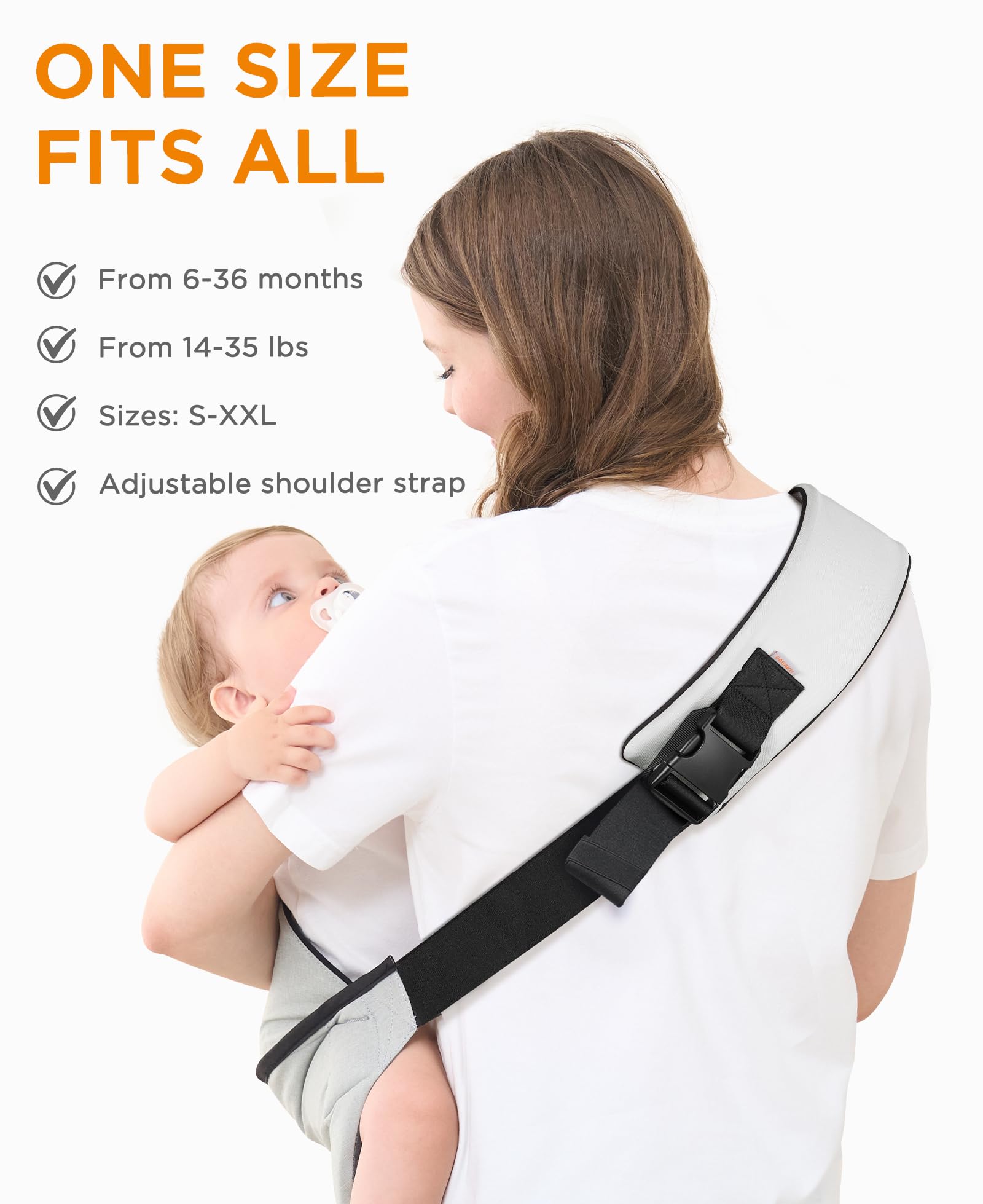 GAGAKU Toddler Carrier Adjustable Padded Sling Baby Holder Light Grey Onesize