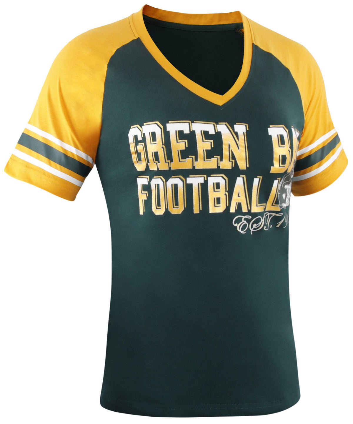 Simapak Womens Football Fans Athletic City Raglan T-Shirts - Green & Yellow (Size:2XL)