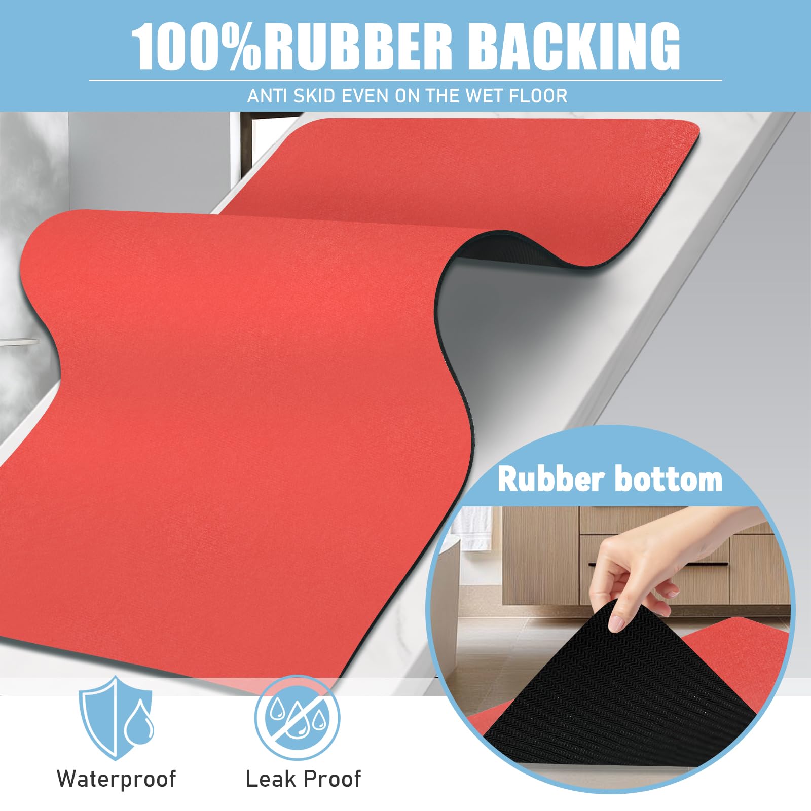 PROOVEELLY Diatomaceous Earth Bath Mat Non Slip Quick Dry Red 15.7x35.4