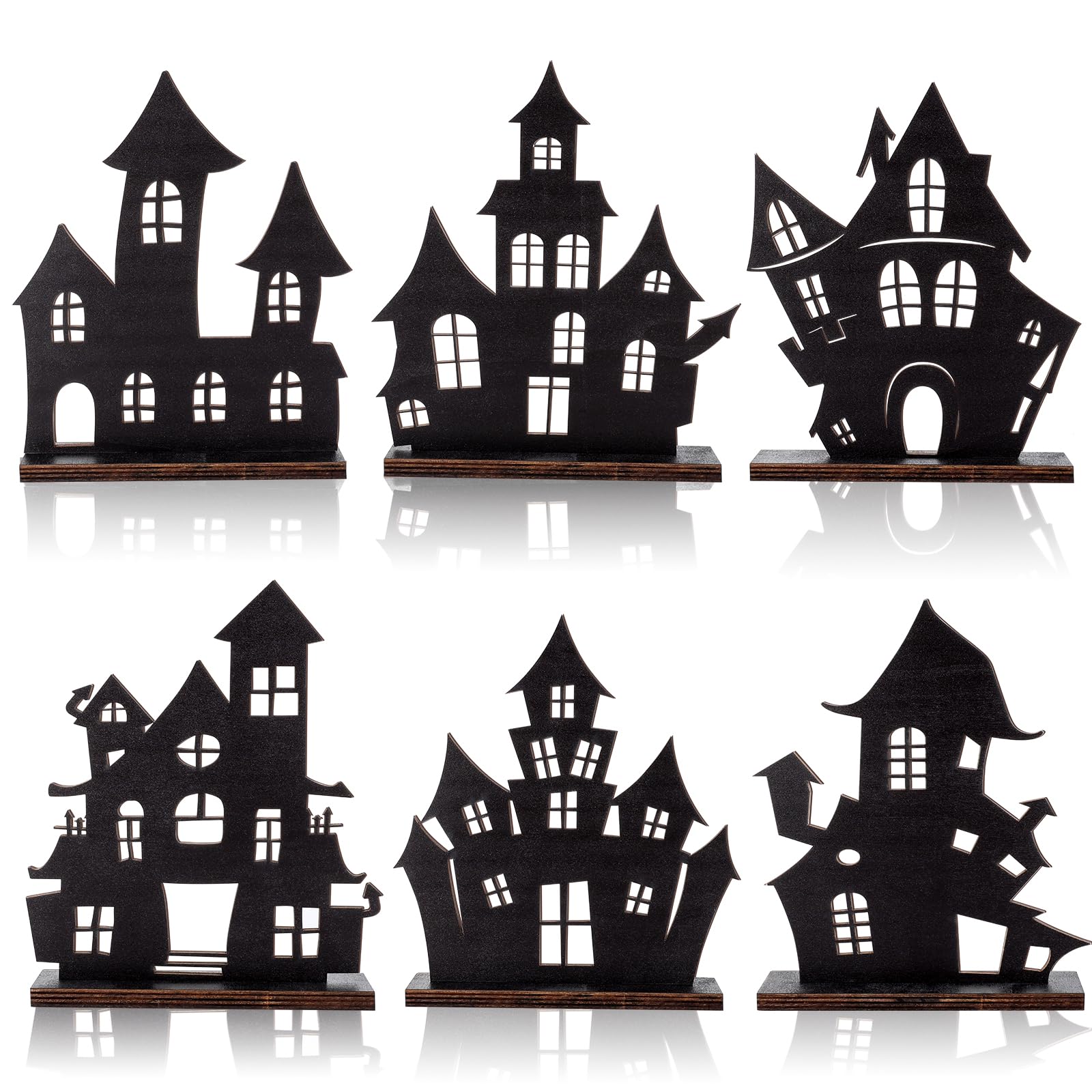 YLOLUL 6 Pcs Halloween Wooden Haunted House Table Centerpiece Decorations