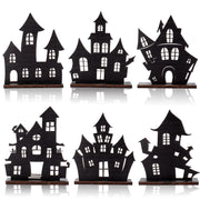 YLOLUL 6 Pcs Halloween Wooden Haunted House Table Centerpiece Decorations