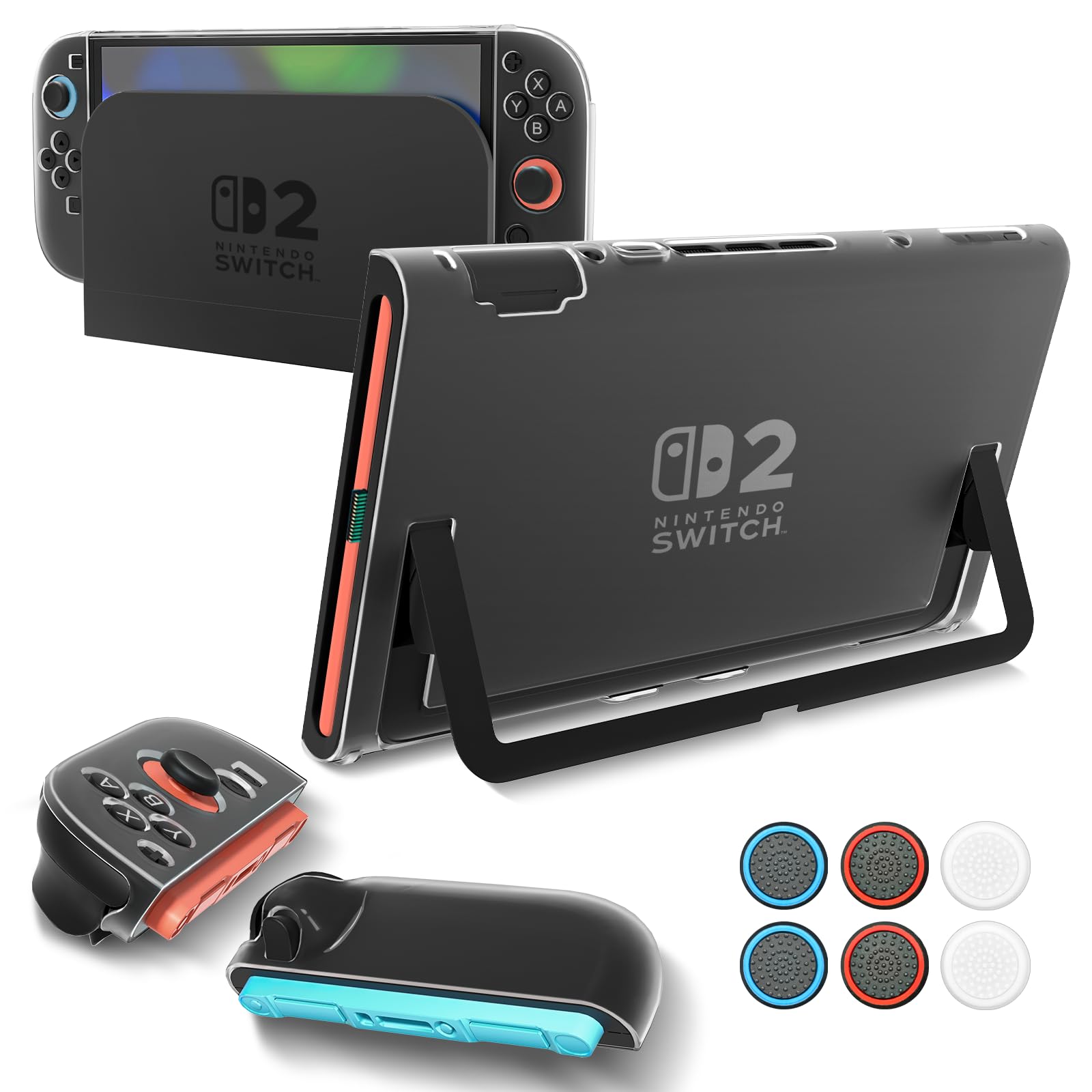Teyomi Dockable Clear Case for Nintendo Switch 2 with 2 TPU Covers & 6 Grips