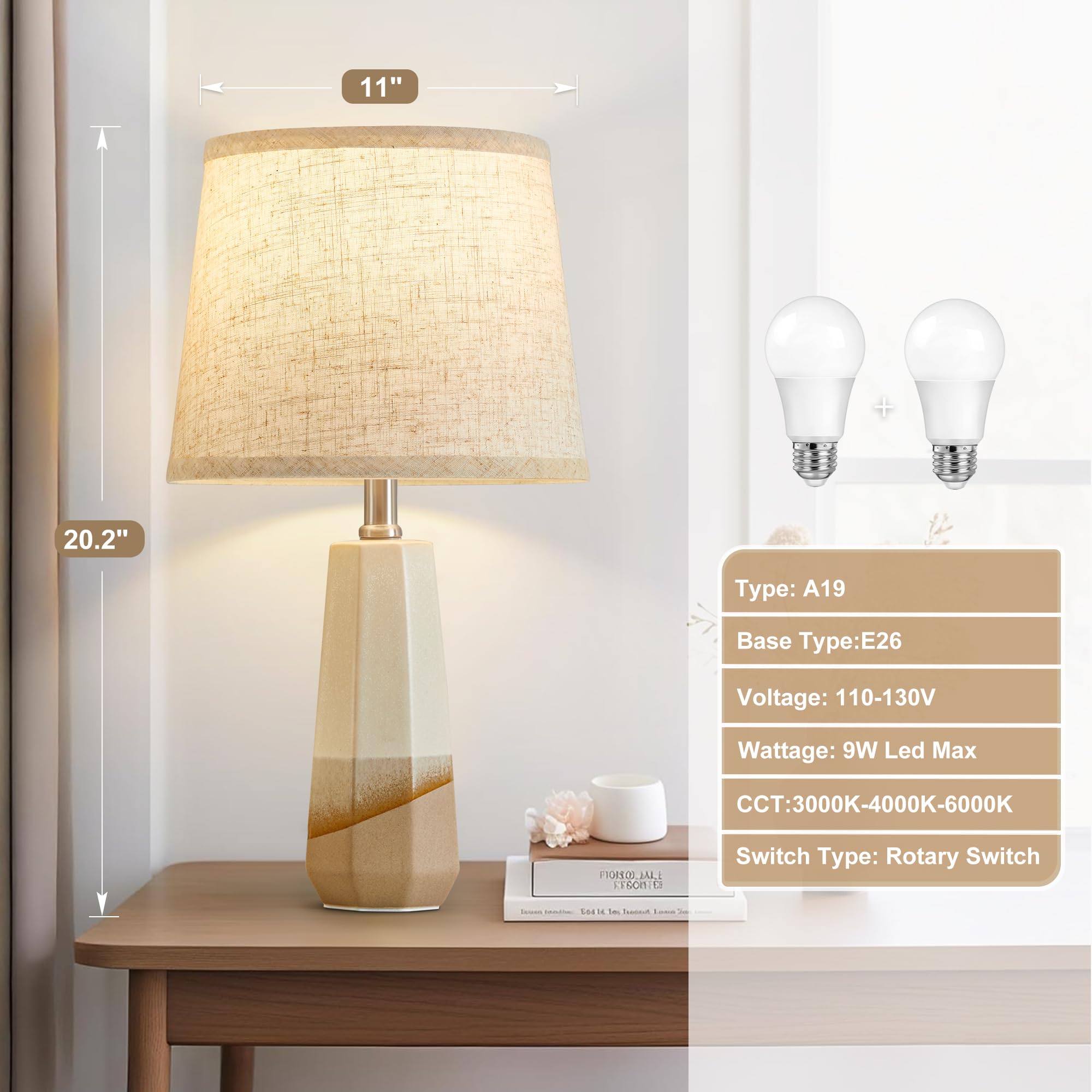 GyroVu Ceramic Table Lamp Set of 2 Adjustable Color Temp Brown 18.63"