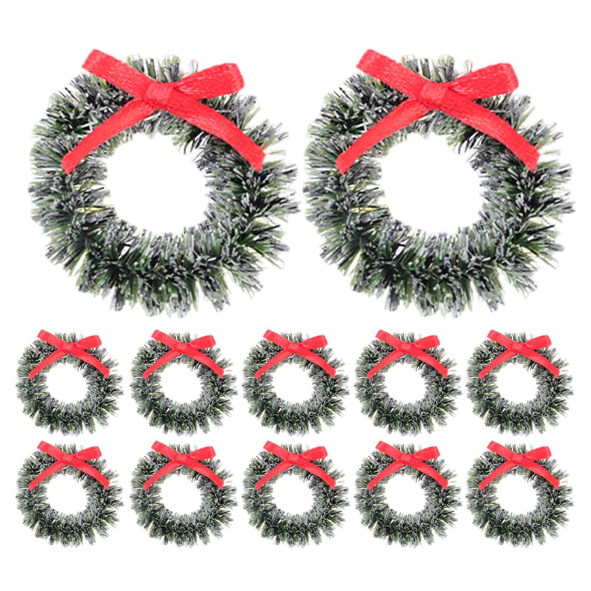 Veemoon 20Pcs Mini Christmas Wreaths with Bow, Christmas Tree Miniature Hanging Wreaths DiIY Craft Winter Garlands Decoration Dollhouse Garlands Ornaments for Festival Supplies (1. 4inch, Green)