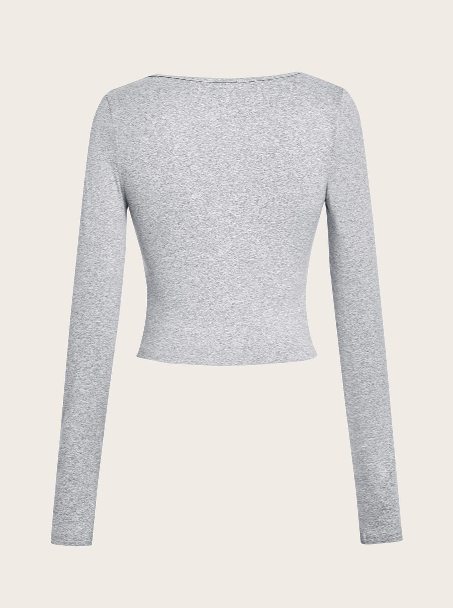 LovelyWholesale Womens Long Sleeve V Neck Crop Top Grey Size Large