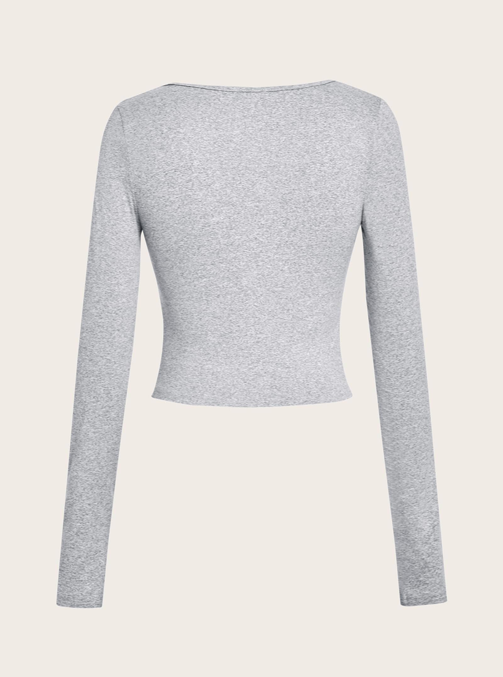 LovelyWholesale Womens Long Sleeve V Neck Crop Top Grey Size Large