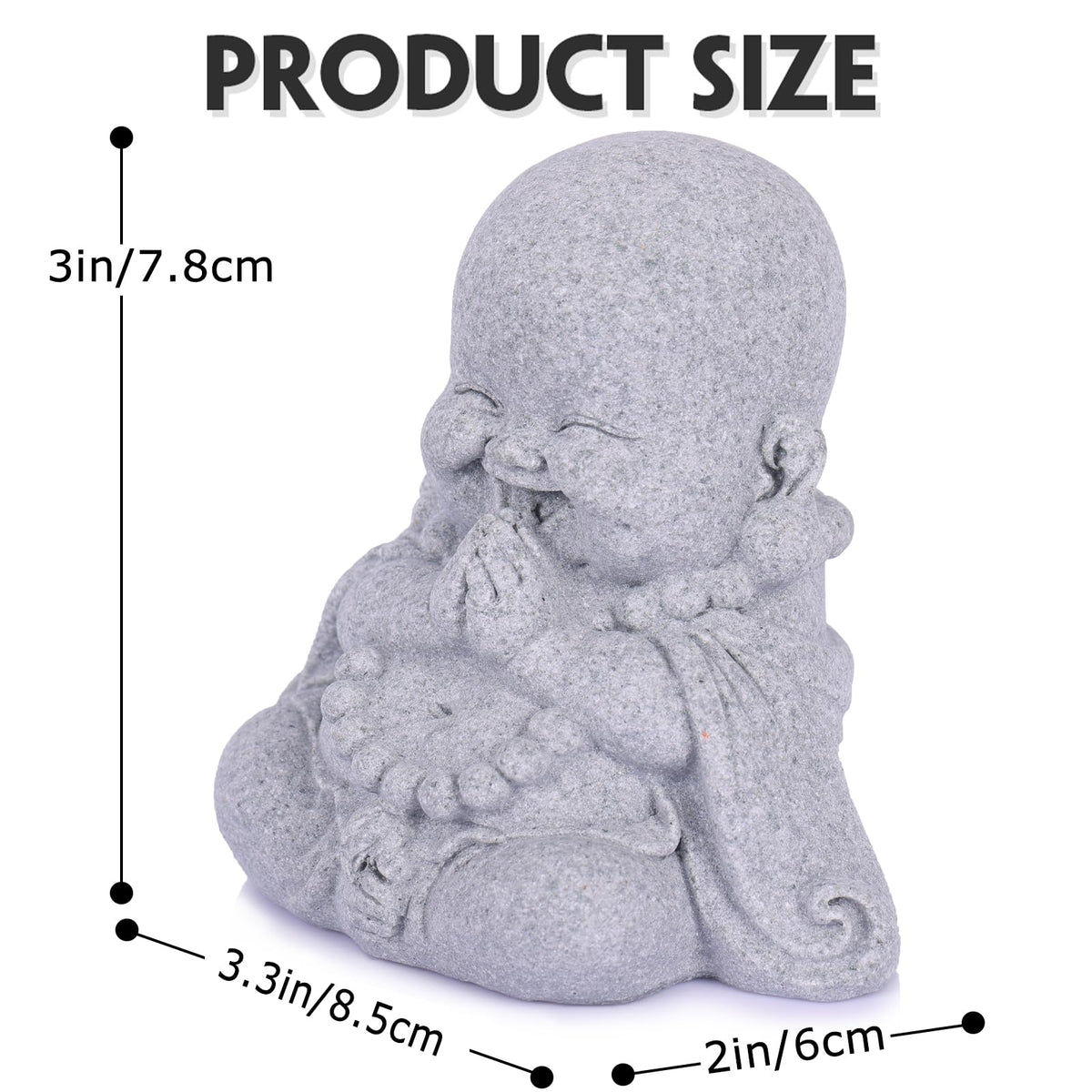 3-Inch Mini Laughing Buddha Statue, Sandstone Resin Buddha Statue for Table Decor, Small Laughing Buddha Figurine for Home or Office, Zen, Living Room, Shelf Decor, Zen Feng Shui Decor and Gift