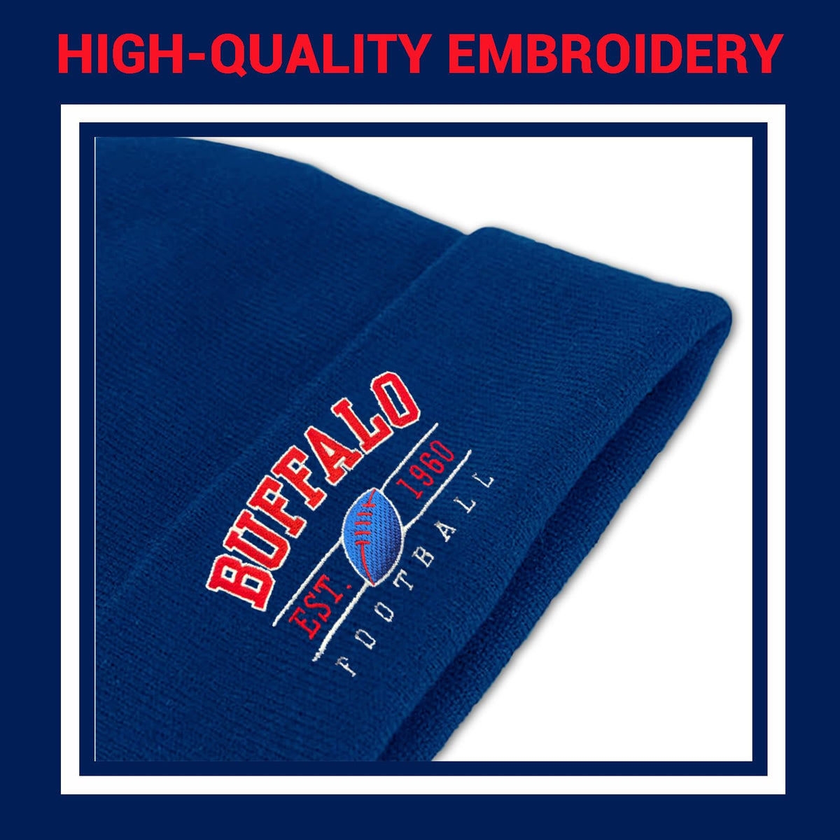 Winter Embroidered Soft Beanie Football Knit Hat With Warm Touch Screen Gloves - Game Day Gifts For Men Women And Fans