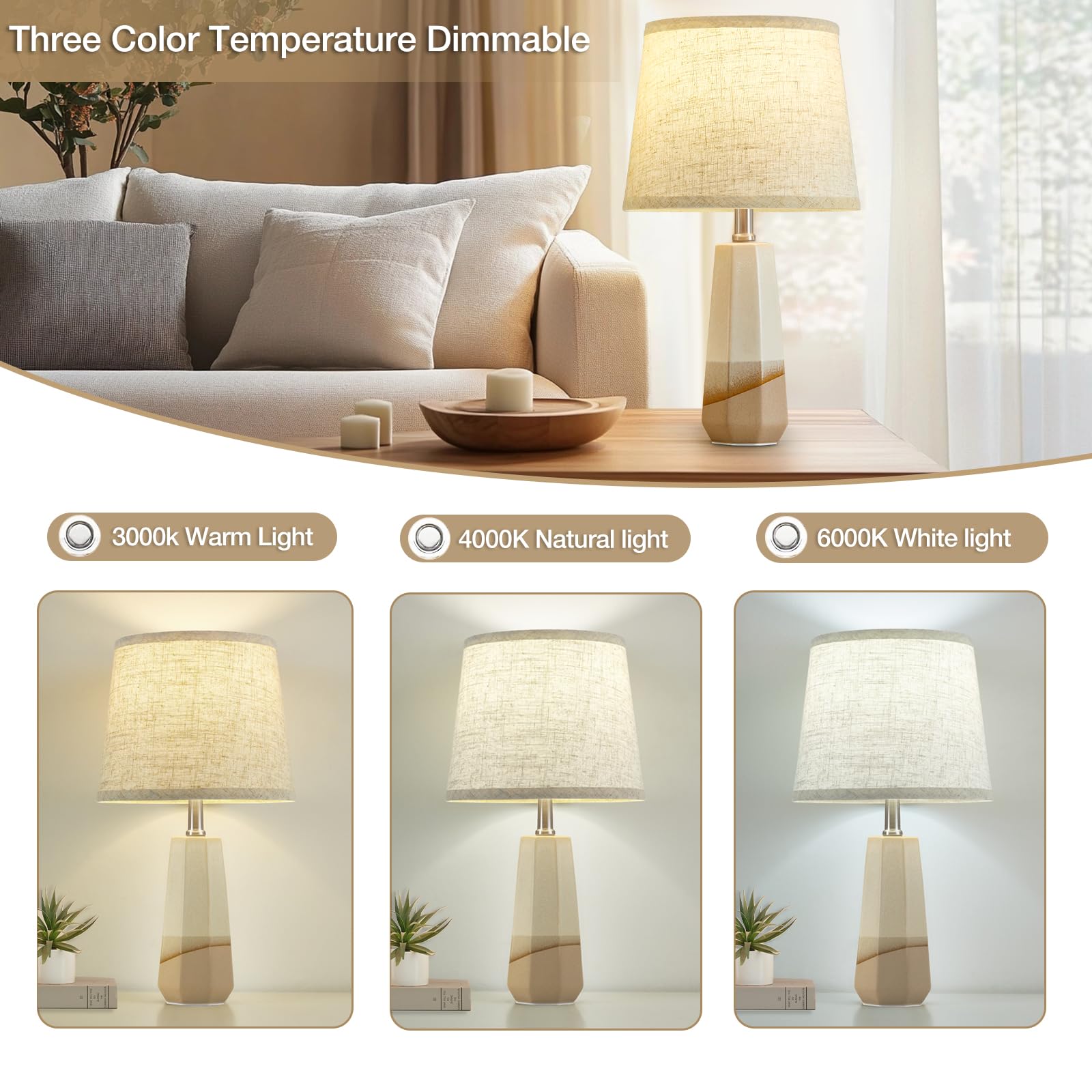 GyroVu Ceramic Table Lamp Set of 2 Adjustable Color Temp Brown 18.63"