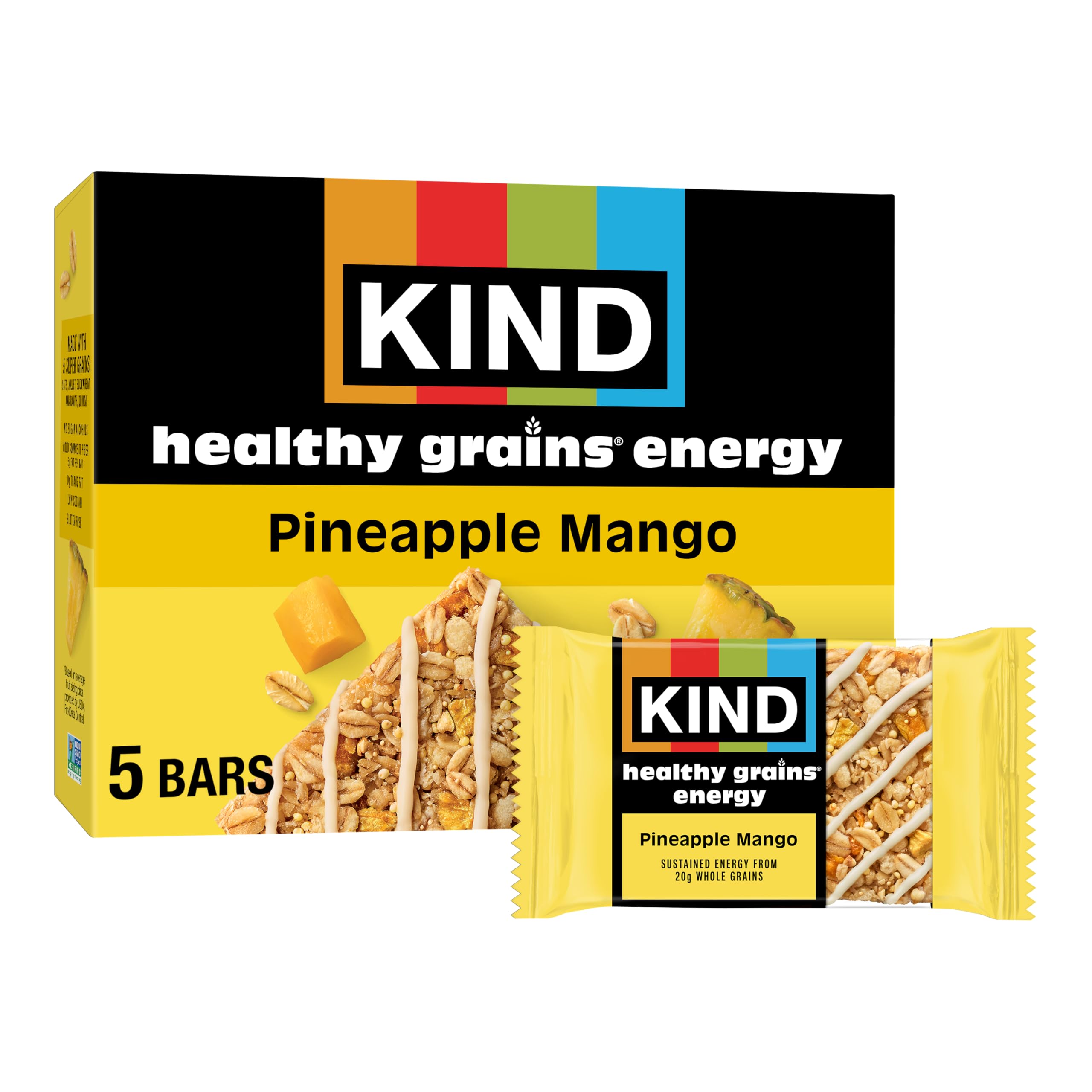 BestBy01/26 KIND Healthy Grains Energy Bars Pineapple Mango 7.1oz 5 Ct