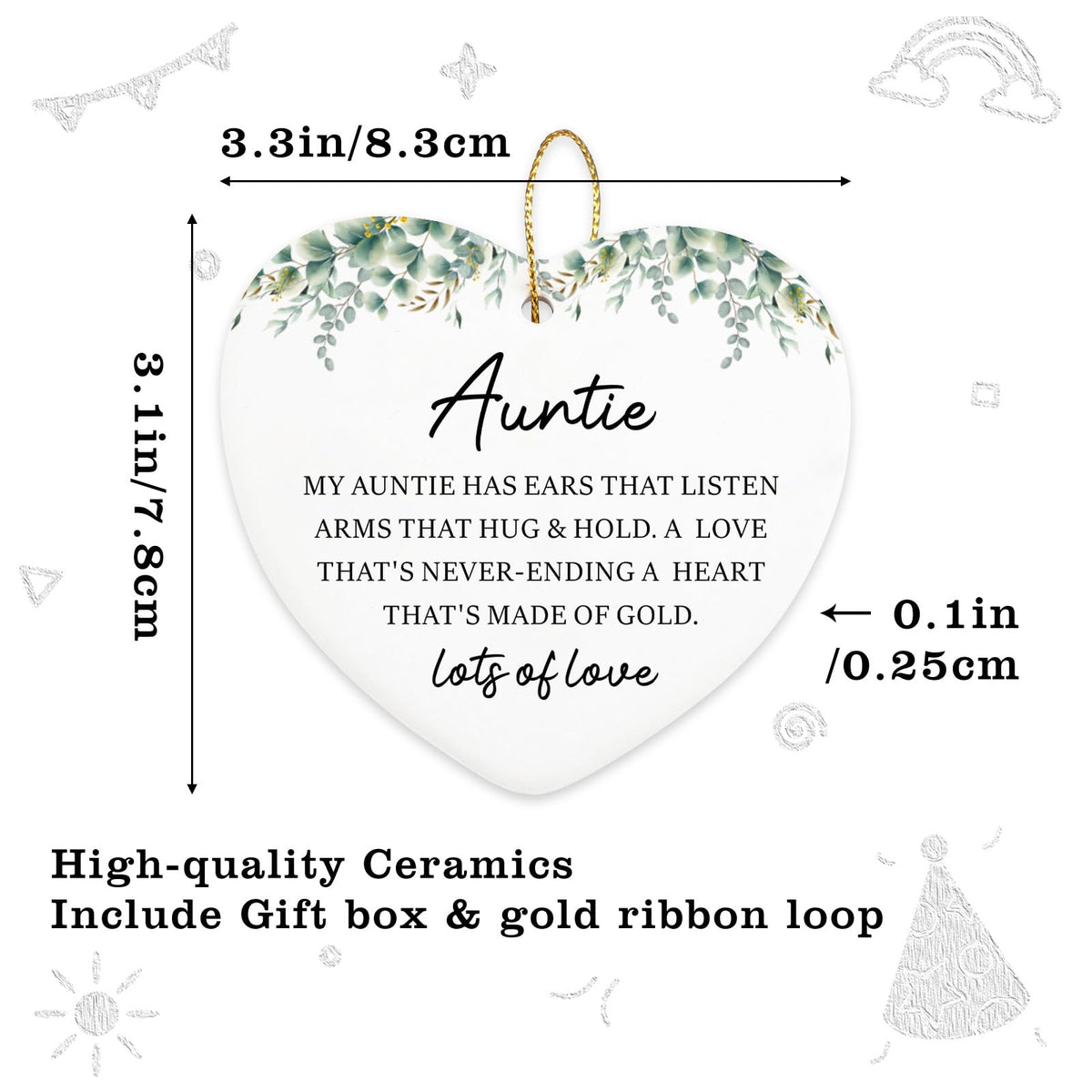 Hialektur Best Aunt Ever Gifts Hanging Ornament Ceramic Heart Keepsake Aunt