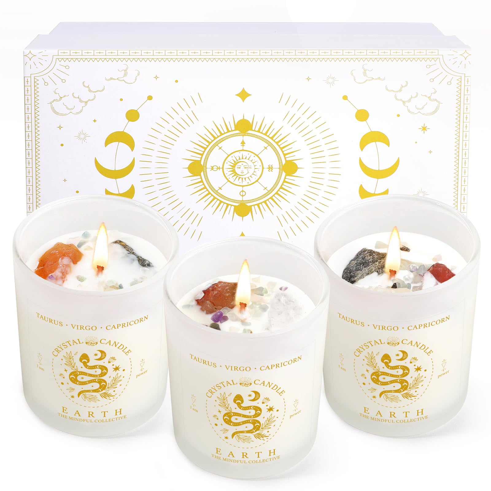 Suhctuptx Zodiac Lavender Scented Soy Candles Healing Crystals Fire Signs Small