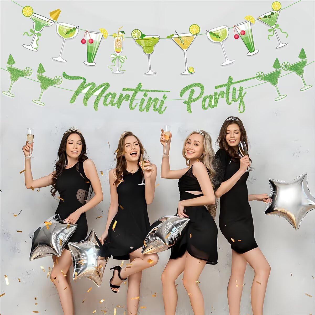 NOFEZA Martini Party Banner Green Mojito Martini Garland Art Deco
