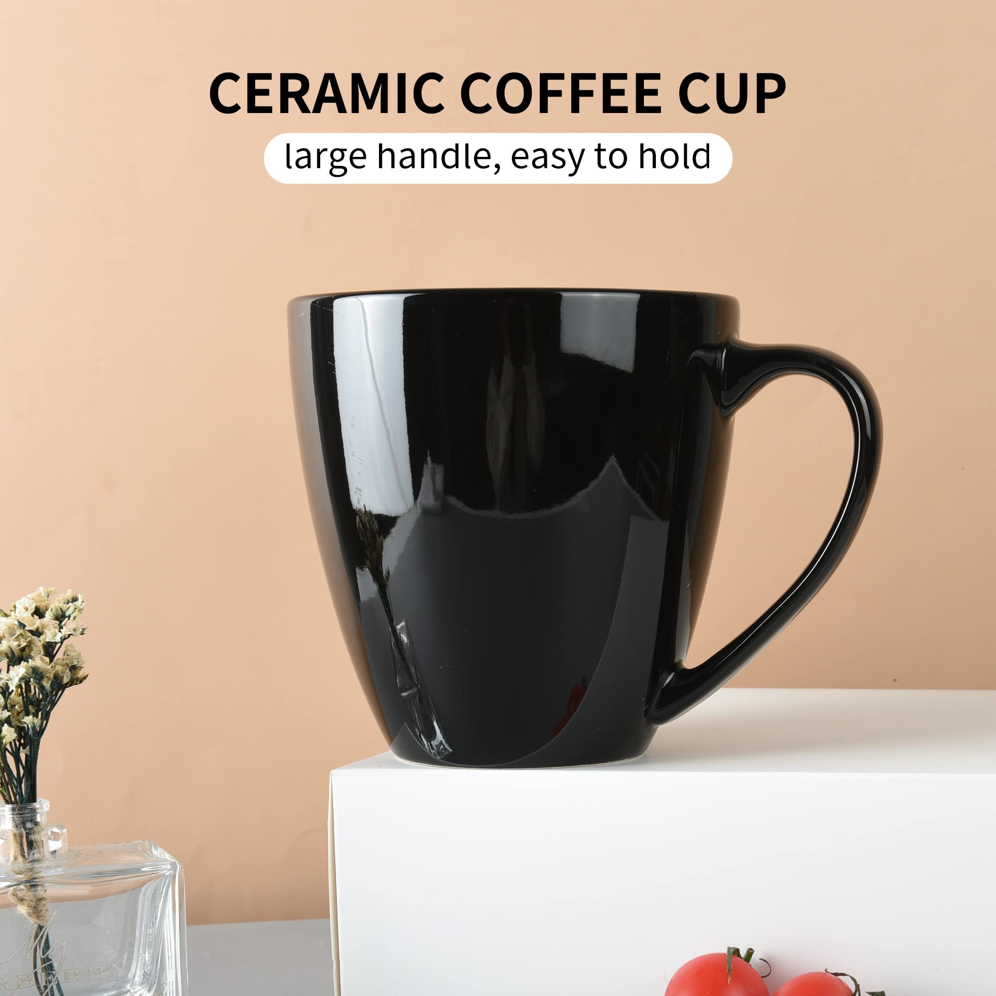 CAILIDE 39oz Ceramic Coffee Mug Set of 2 Black Large Capacity Handle