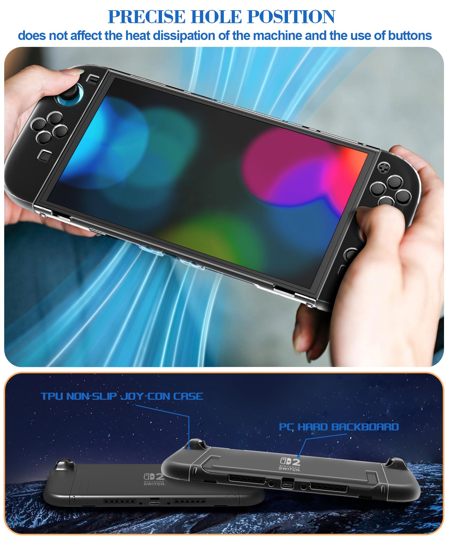 Teyomi Dockable Clear Case for Nintendo Switch 2 with 2 TPU Covers & 6 Grips