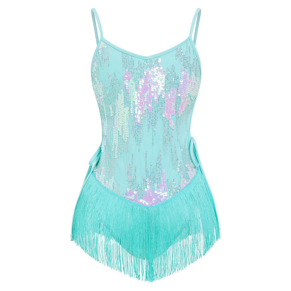 IWEMEK Sexy Sequin Fringe Bodysuit for Women Sparkly Tassel Fringe Romper Dress
