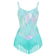IWEMEK Sexy Sequin Fringe Bodysuit for Women Sparkly Tassel Fringe Romper Dress
