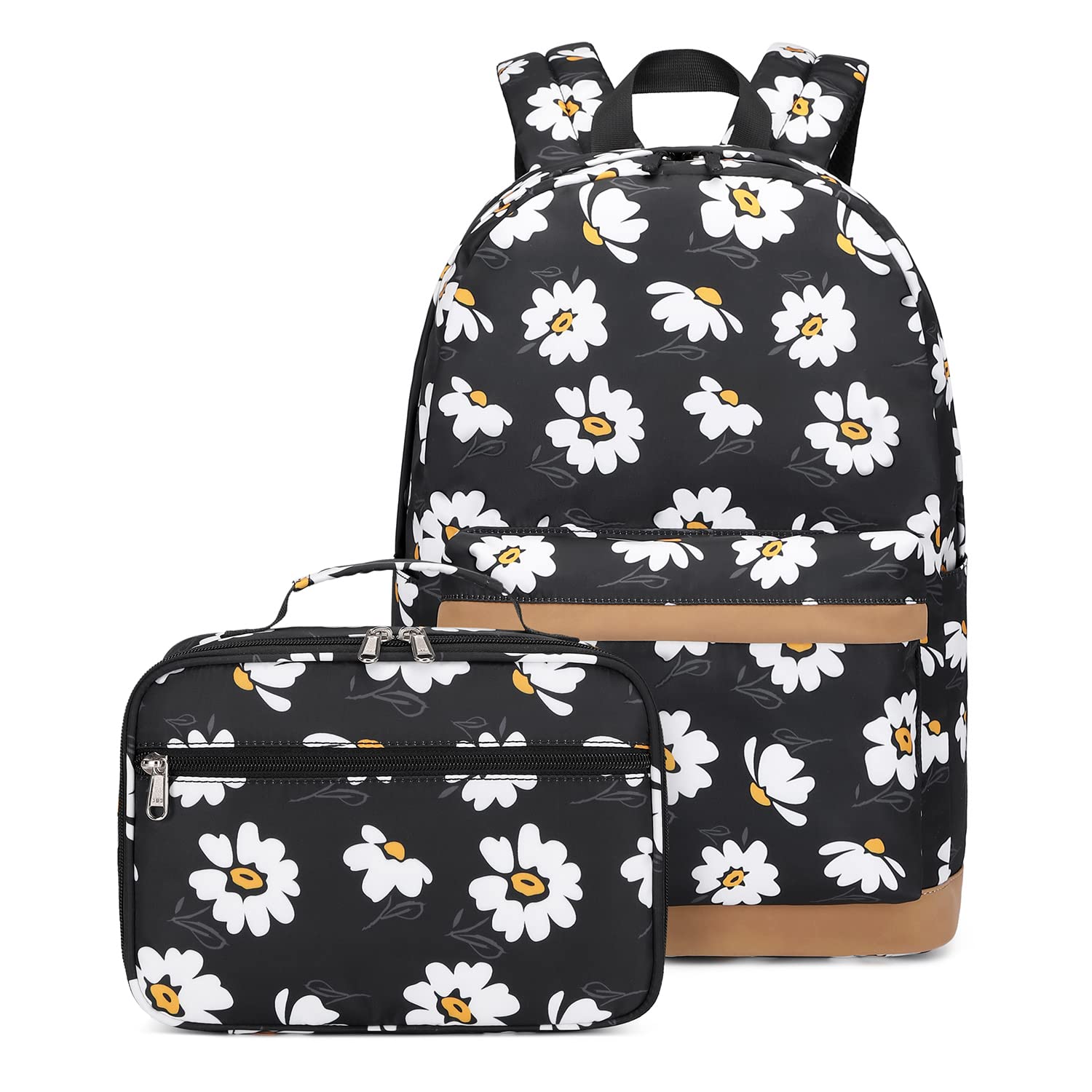 Robhomily Girls 17" Purple Daisy School Backpack with Lunch Box Medium