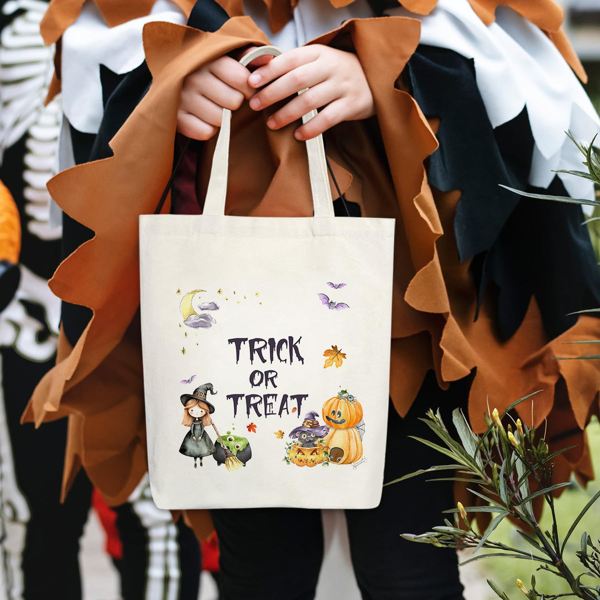 Halloween Trick or Treat Reusable Cotton Canvas Tote Bag