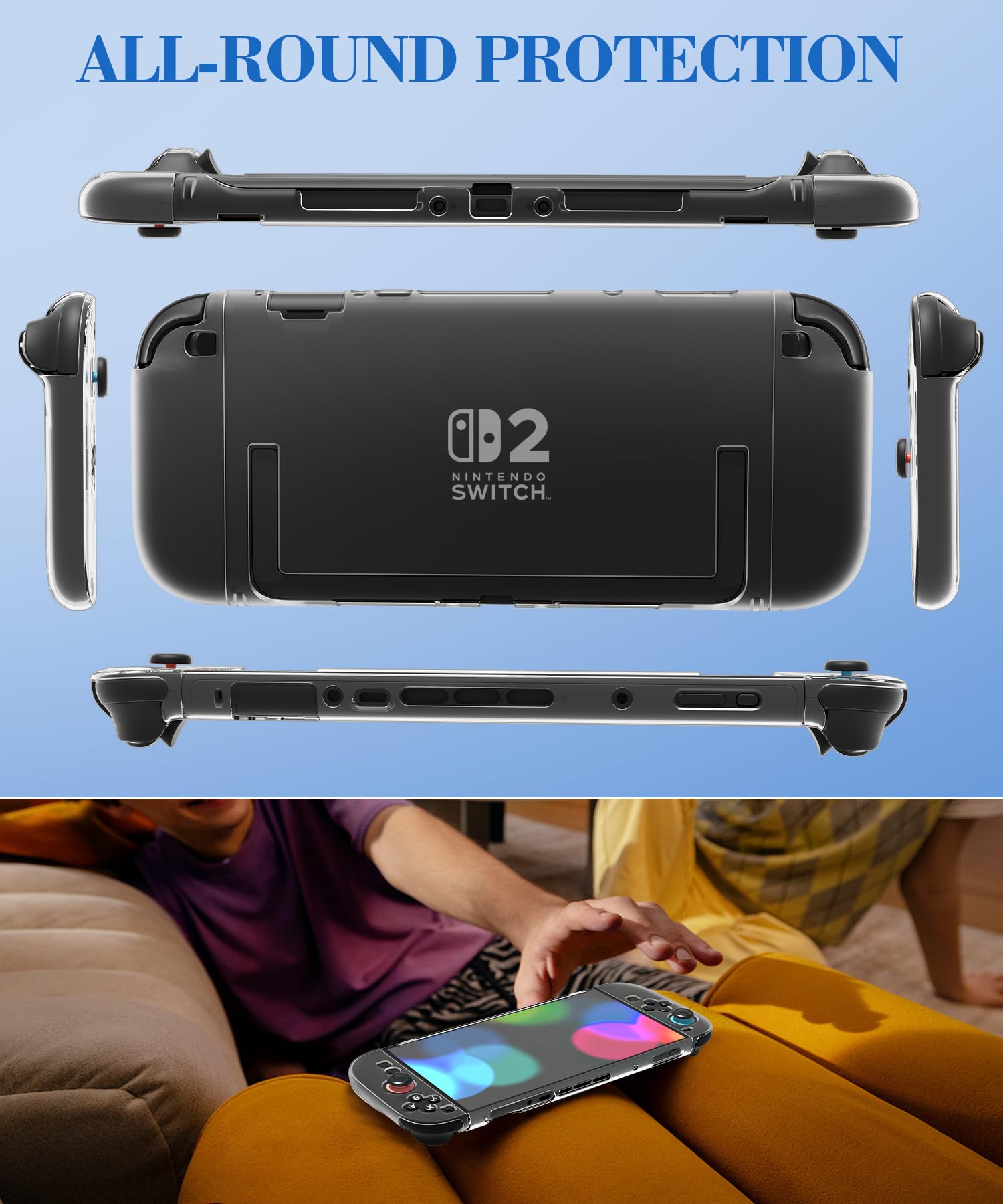 Teyomi Dockable Clear Case for Nintendo Switch 2 with 2 TPU Covers & 6 Grips