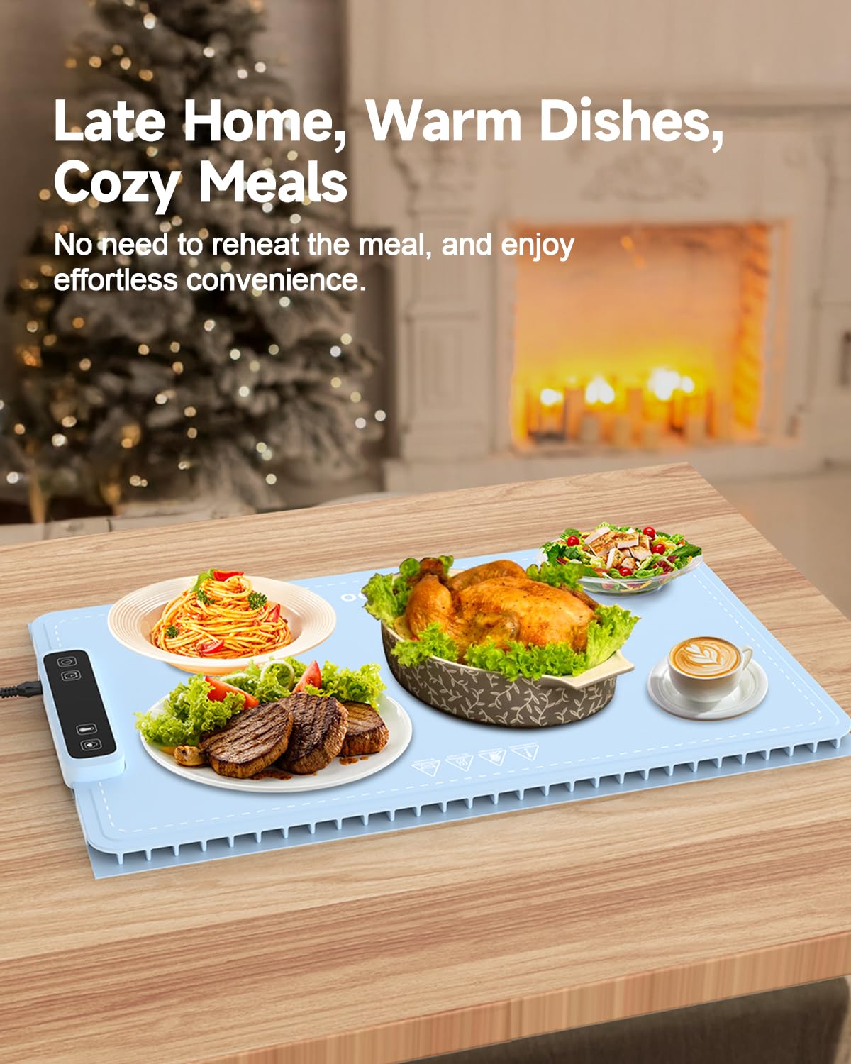 YIDOO Electric Food Warming Tray 5 Temp 4H Timer Silicone Baby Blue Size L