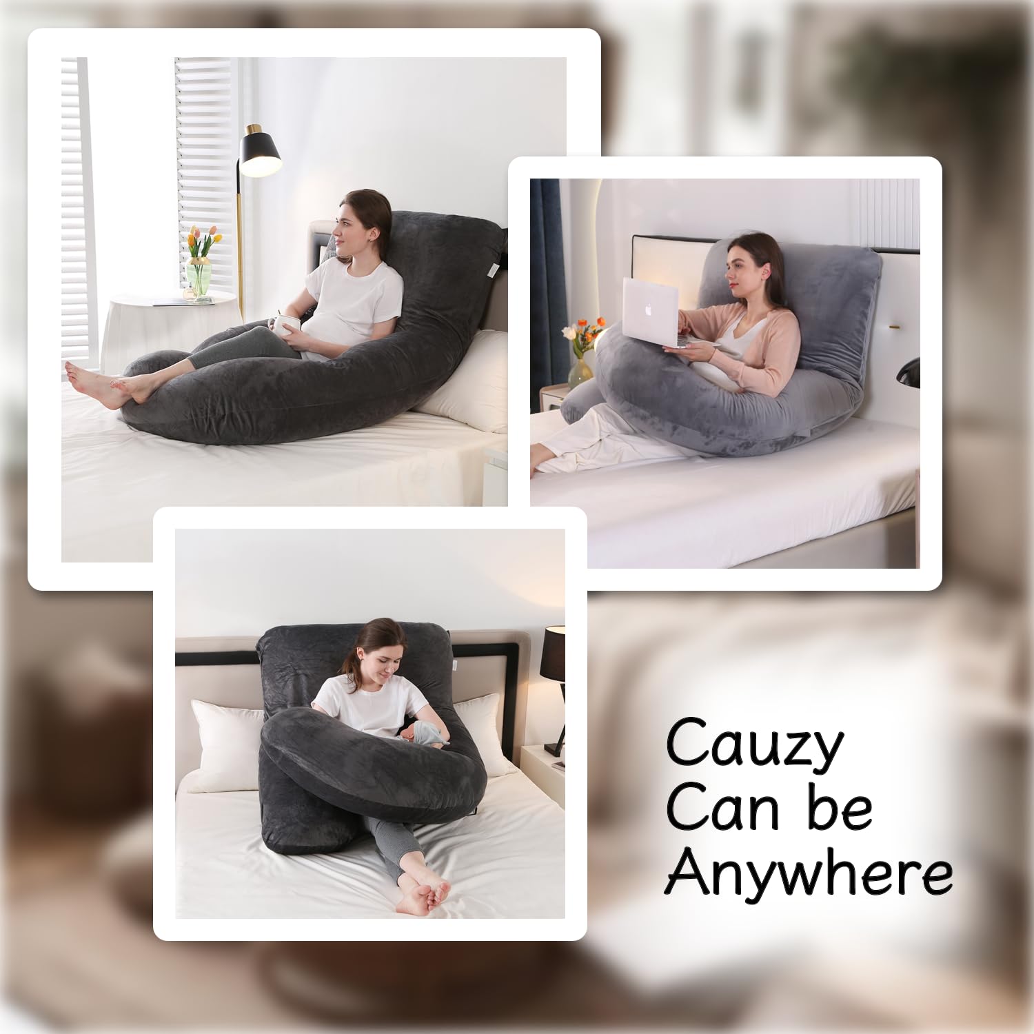 ALLOPERA Pregnancy Pillow Full Body 57in Maternity Sleep Support Black Grey XL