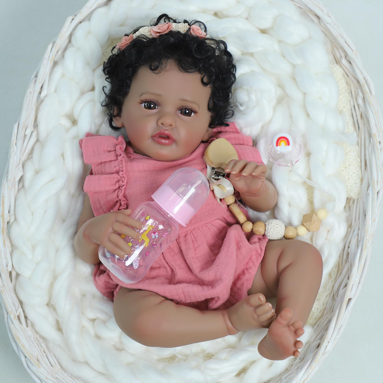 SCOM Reborn Baby Doll 18in African American Girl Black Soft Weighted Body