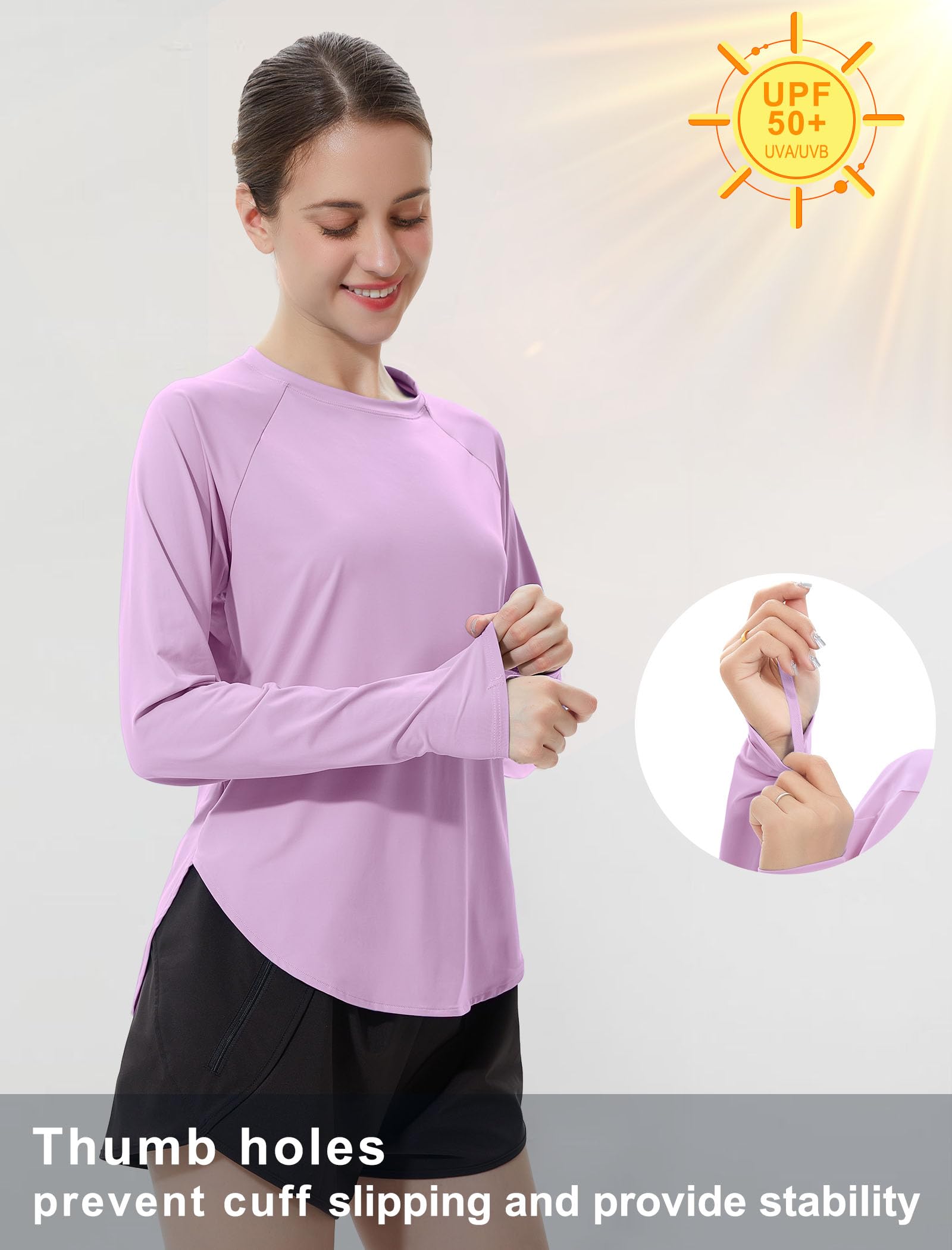 addigi Women's UPF 50+ Sun Shirt Long Sleeve Lightweight Light Purple Size L