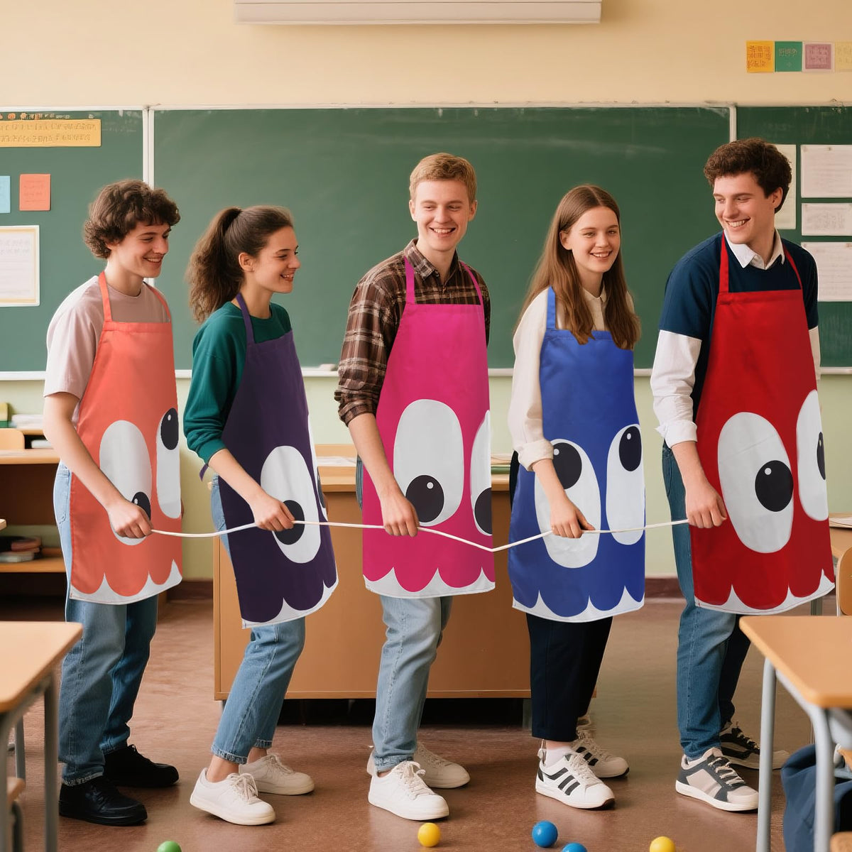 Skicuff 5 Pcs Teacher Group Costume Aprons Halloween Costume Set Classroom