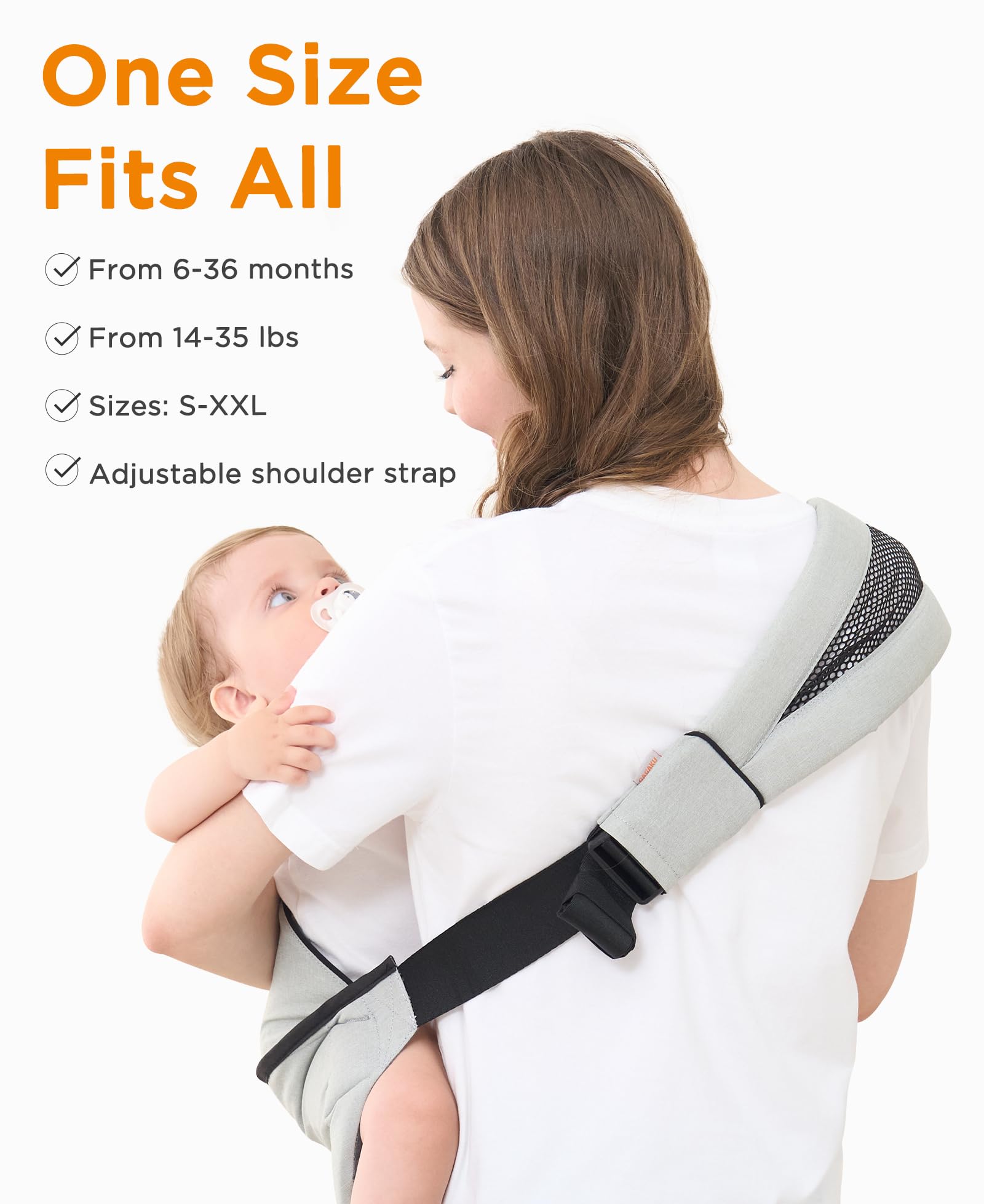 GAGAKU Toddler Carrier Adjustable Padded Sling Baby Holder Light Grey Onesize