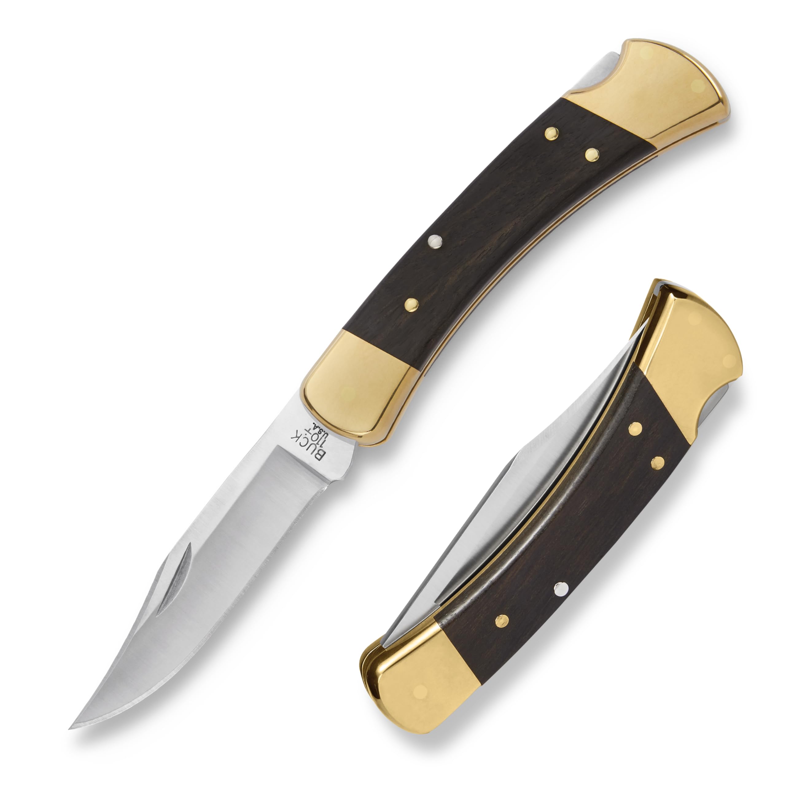 Buck Knives 110 Folding Hunter Knife 3.75" Blade Ebony Handle Brass USA