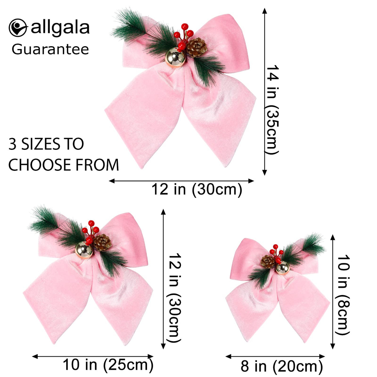 allgala Pink Velvet Christmas Bows, 2-Pack, 10-Inch