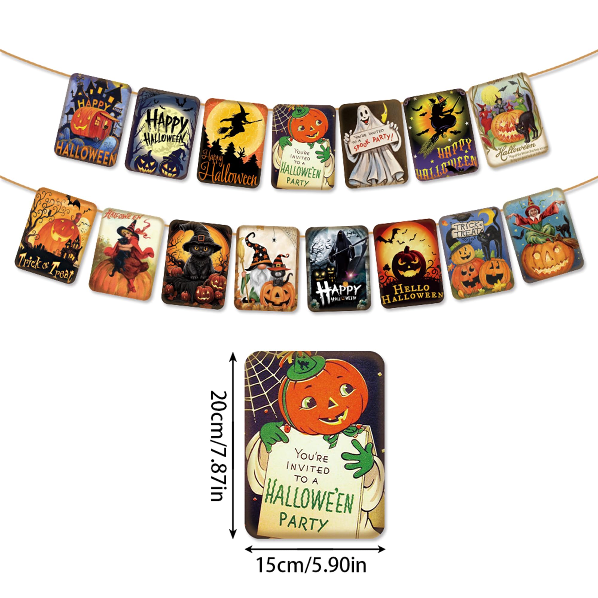 ICWJTGZ Vintage Halloween Banner 15 Pcs Retro Pumpkin Witch Paper Set A01